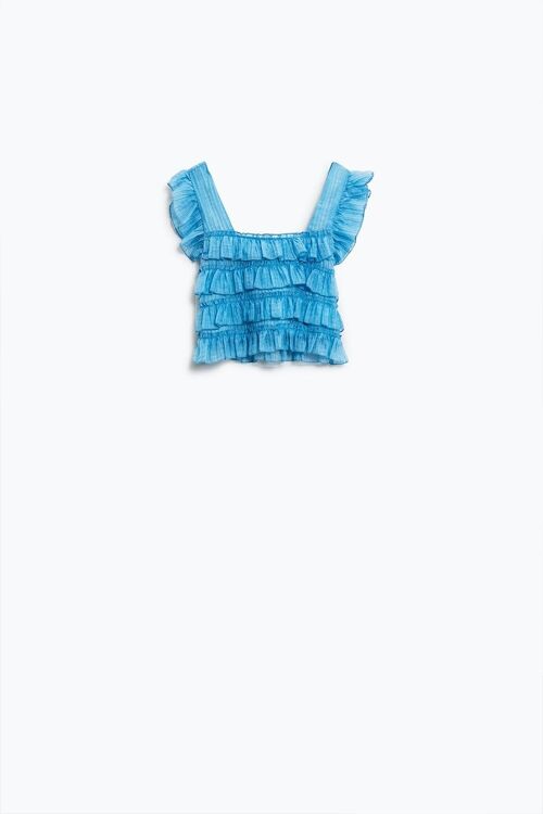 Blue Sleeveless Top With Ruched Design