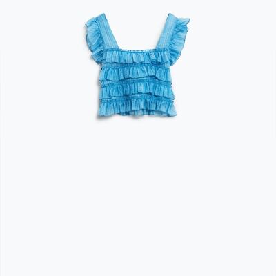 Blue Sleeveless Top With Ruched Design