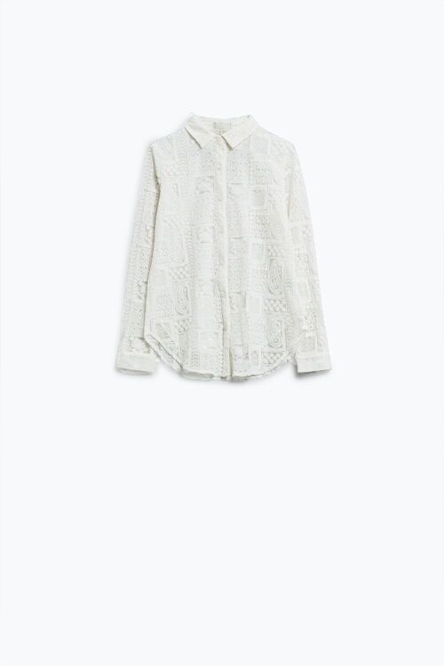 White Long Sleeve Blouse Croched Style
