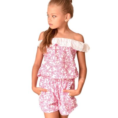 Sommer-Playsuit-Outfit für Mädchen | Fuchsia-rosa Baumwolle | LOLITA