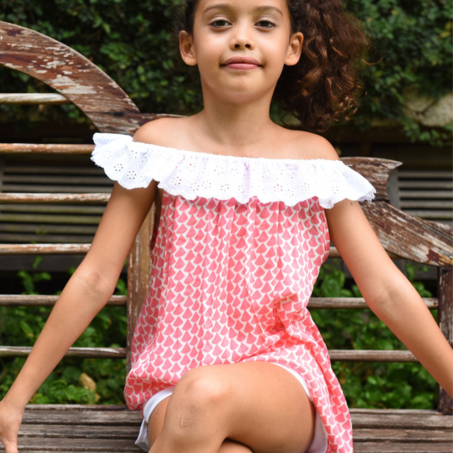 Camicetta estiva da bambina | cotone arancione, bianco | Collare 2 in 1 | ALBA