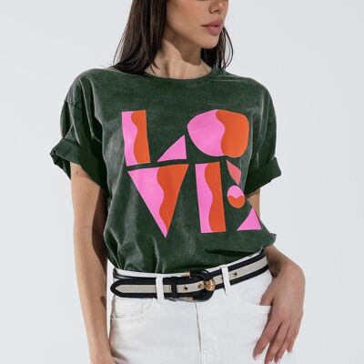T-shirt con stampa digitale art deco LOVE in grigio