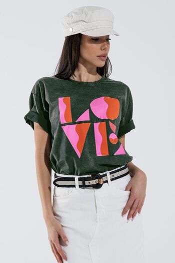 T-shirt avec impression numérique LOVE art déco en gris 1