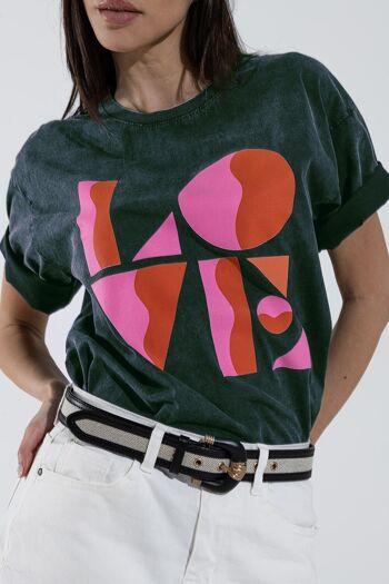 T-shirt avec impression numérique LOVE art déco en gris 4