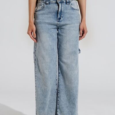 Cargo Style Bleached Jeans With Belt Like Strap Details At The Waist