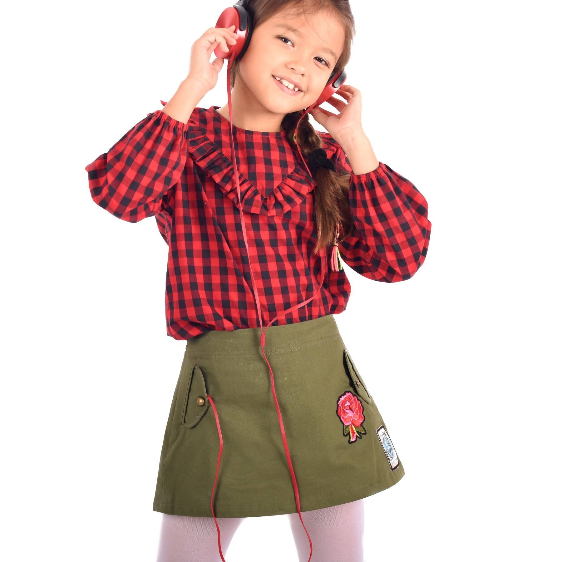 Jupe trapèze | coton vert kaki | MINI SKA