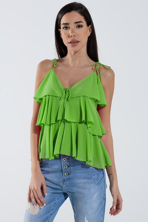 Ruffle Top WIth Thin straps in Green