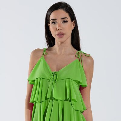 Ruffle Top WIth Thin straps in Green