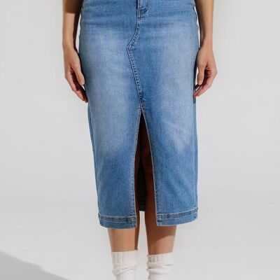 Stretch-Jeans-Midirock mit Schlitz vorne