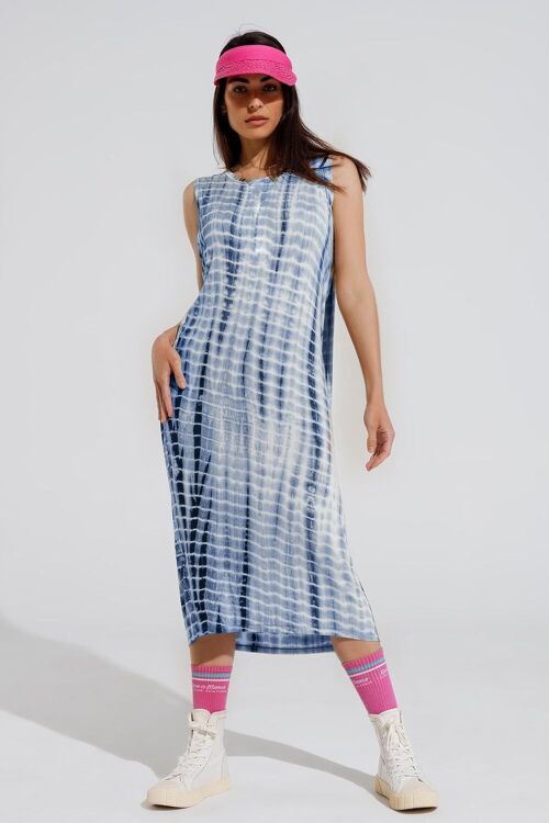 Relaxed maxi Tie dye Dress In Shades of Blue