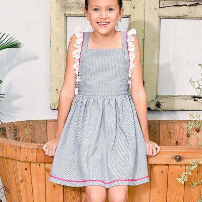 Girl's summer apron dress | with fine gray stripes | LILI
