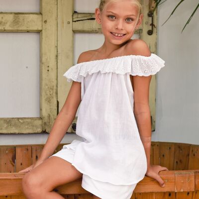 Blusa de verano para niña | algodón blanco | Collar 2 en 1 | AMANECER