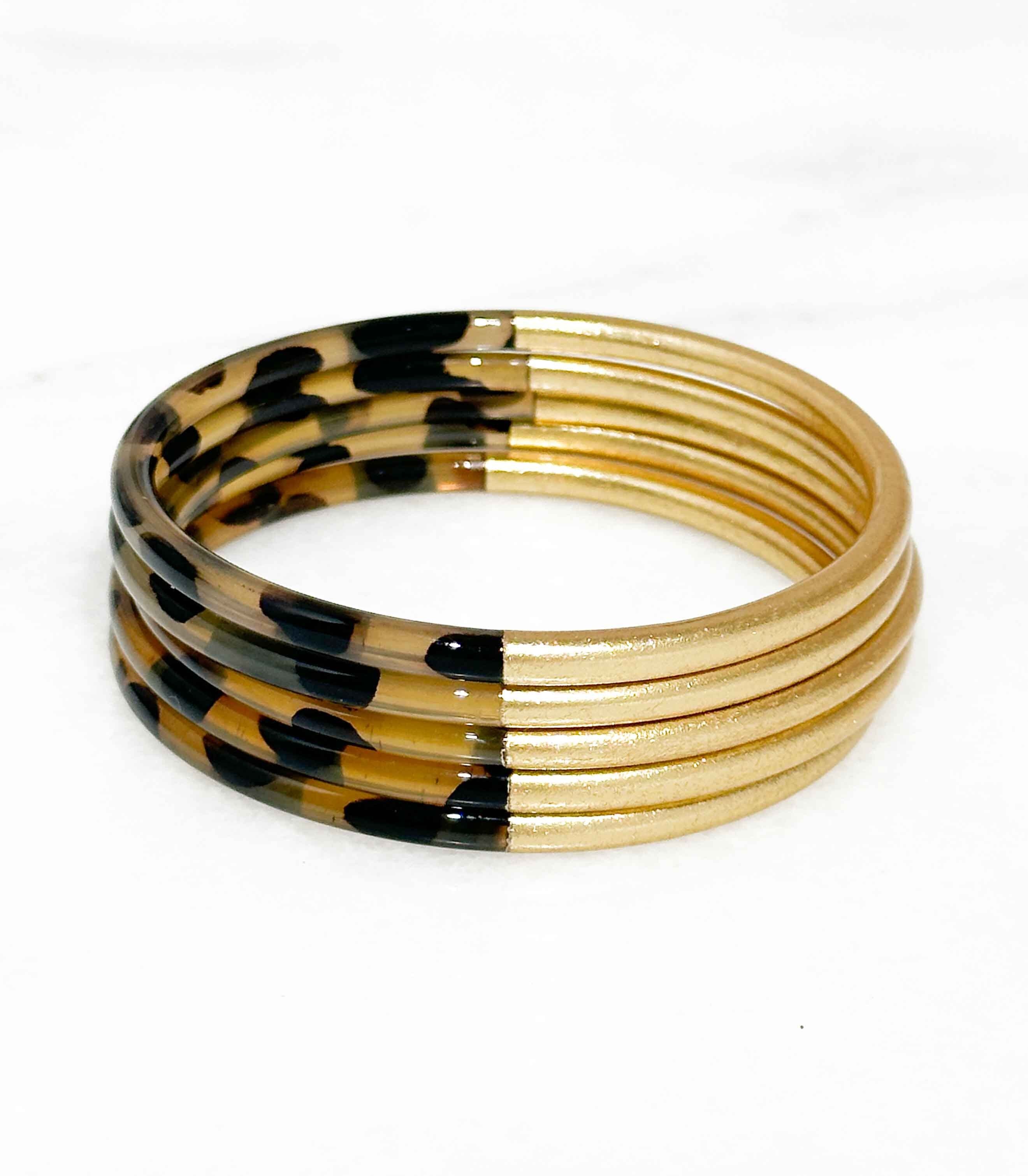 Bellissimo braccialetto in vero corno - Foglie d'oro e leopardo - Venduto singolarmente