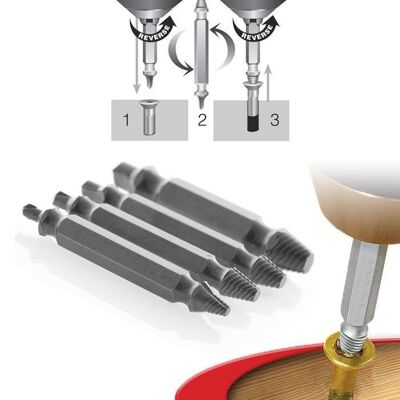 Drill Bits for Extracting Damaged or Messed Screws (set of 4)