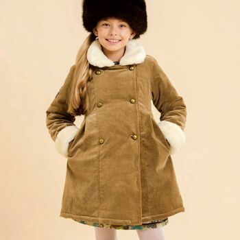 Manteau ANOUSHKA | velours beige et fourrure blanc cassé 2