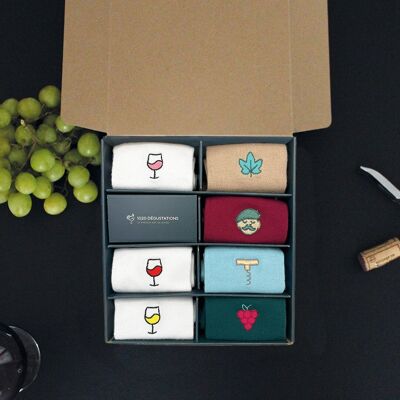 Caja de calcetines - Iconos de vino bordados