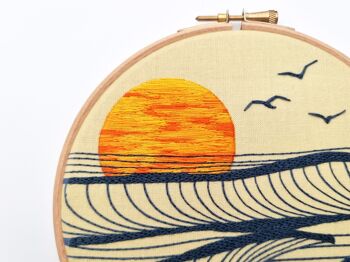 Coucher de soleil sur la mer, pack de tissu à motif de broderie de paysage marin 4