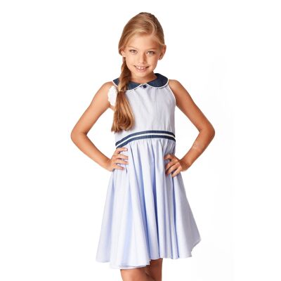 Robe qui tourne fille | bleu à col Claudine bleu marine | HEPBURN