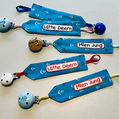 Pacifier strap light blue with small anchors