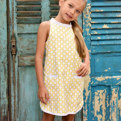Vestido trapecio verano niña | algodón amarillo, blanco | CHLOE