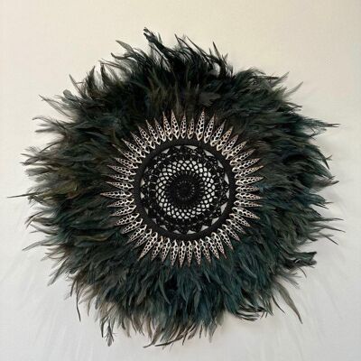 Sharp - Jujuhat noir Plumes, Coquillages pointus et Macramé 60cm