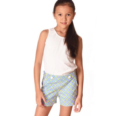 Pantalones cortos de verano para niña | algodón floral azul y amarillo | ANGIE