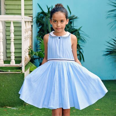 Girl spinning dress | sky blue polka dot | HEPBURN