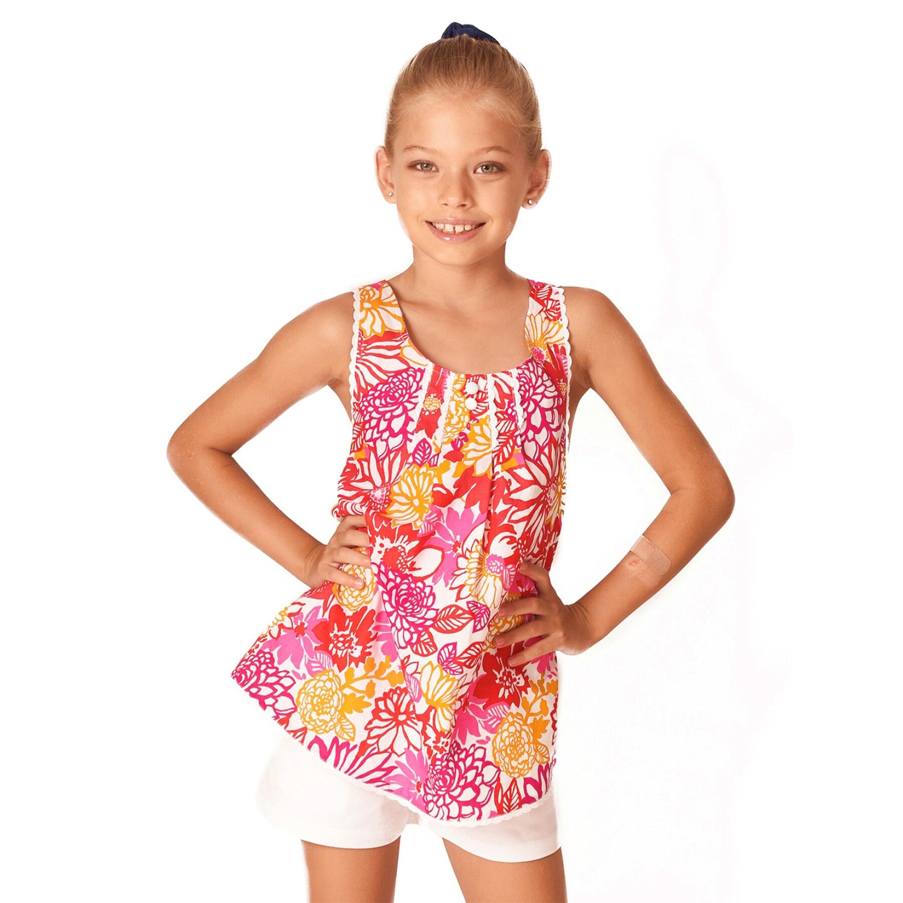 Camicetta estiva da bambina | rosa fucsia fiorito, giallo | ANAIS