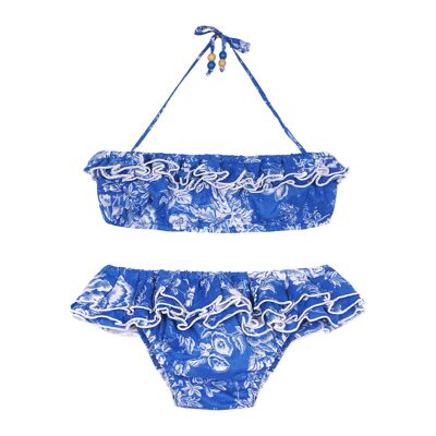 Badeanzug für Mädchen | königsblaue Blumenrüschen | SCHWAN