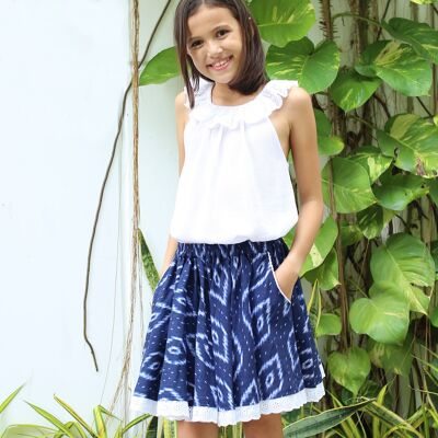 Falda de verano para niña | corbata y tinte azul marino | CANCÁN