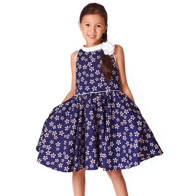 Girl spinning dress | navy blue floral red | HEPBURN