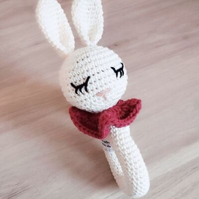 Crochet rabbit rattle compliant with CE standard