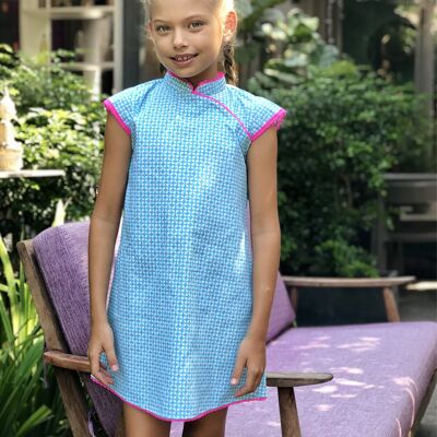 Chinese girl summer dress | turquoise blue, fuchsia | ANNAM