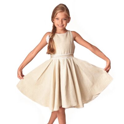 Girl's ceremony dress | bronze beige linen | HEPBURN