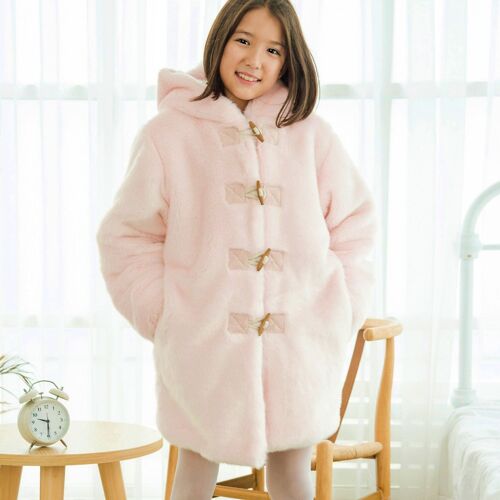 Manteau duffle coat | fausse fourrure rose | NOUNOURS