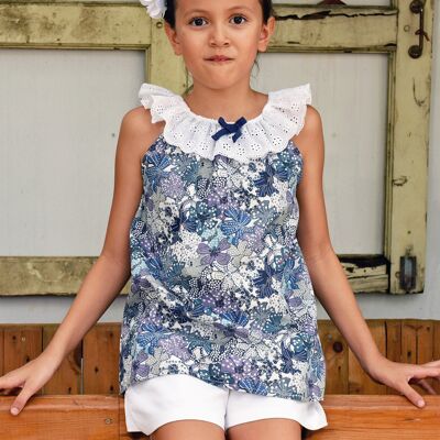 Girl's summer blouse | liberty lilac and blue | 2-in-1 collar | DAWN
