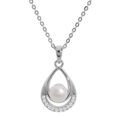 Rhodium-plated silver and freshwater cultured pearl necklace