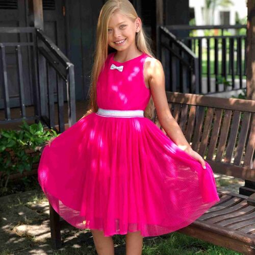 Robe qui tourne fille | en voile rose fuchsia | HEPBURN