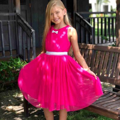 Vestido de niña girando | con velo rosa fucsia | HEPBURN