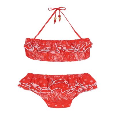Girl's swimsuit | red cashmere ruffles | SWAN