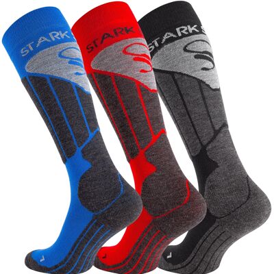 Chaussettes de ski et de snowboard unisexes Stark Soul® en laine vierge avec zones d'amortissement dans un seul paquet