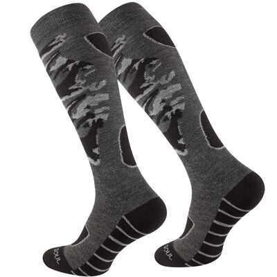 Calcetines hasta la rodilla para hombre de esquí y snowboard Stark Soul® con zonas de amortiguación en negro-gris en un solo paquete