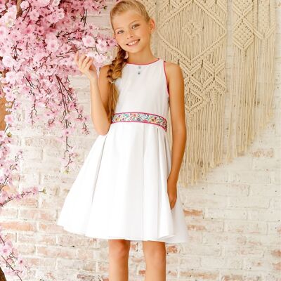 Vestido de ceremonia niña | algodón blanco, rosa libertad | HEPBURN