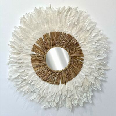 Mavena – Jujuhat, weiße Federn, Stroh und Spiegel, 60 cm