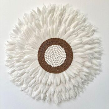Feather - Jujuhat Plumes blanches, Paille et Coquillages blancs 60cm 1