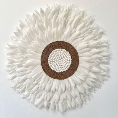 Feather - Jujuhat Plumes blanches, Paille et Coquillages blancs 60cm