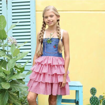 Girls' dungaree dress | red gingham ruffles | GIGI