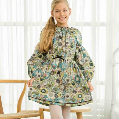 Girls' off-season dress | brown, beige liberty flowers | CHIMENE