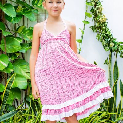 Girl's long summer dress | pink, white | EUGENIE