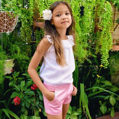 Pantalones cortos de verano para niña | algodón rosa pastel | ANGIE